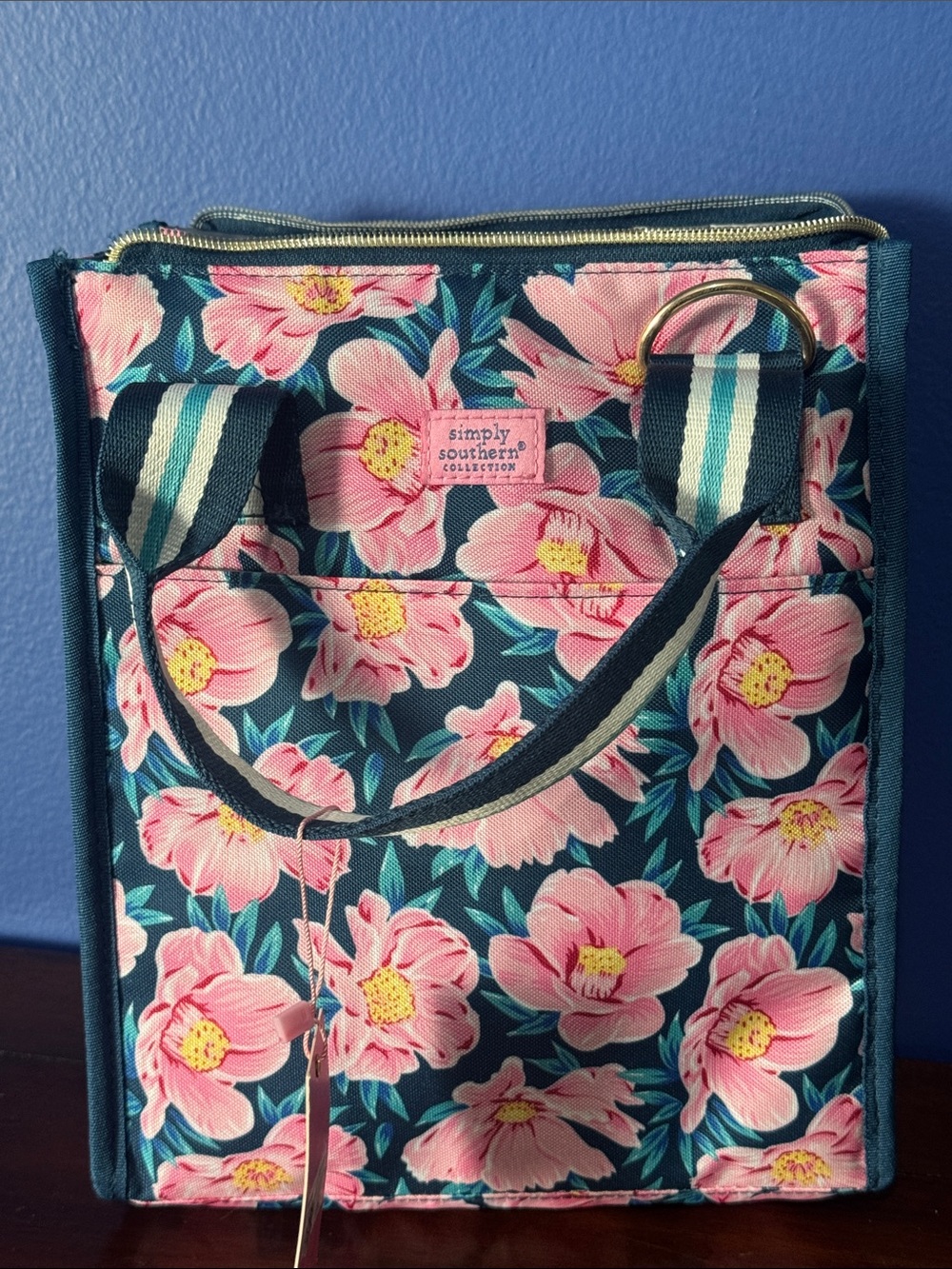 Simply Southern Navy Floral Tote with Pink Blooms